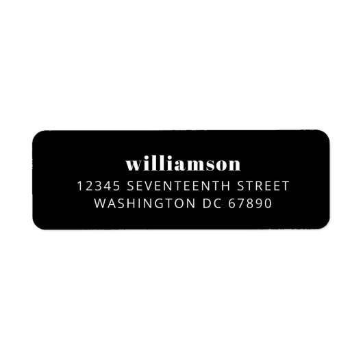 Modern Zwart Eenvoudig Achternaam Retouradres Etiket (Voorkant)