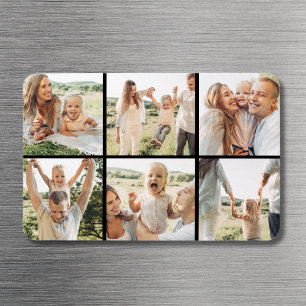 Modern Zwart Eenvoudig Custom 6 Photo Collage Magneet