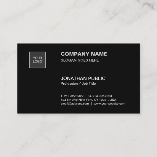 Modern Zwart Eenvoudig Gewoon Professioneel Bedrij Visitekaartje (Voorkant)