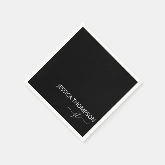 Modern zwart, eenvoudig script, meisjesmonogram servet (Hoek)