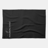 Modern zwart, eenvoudig script, meisjesmonogram  theedoek (Horizontaal)