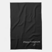 Modern zwart, eenvoudig script, meisjesmonogram  theedoek (Verticaal)