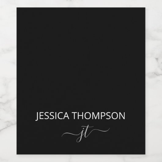 Modern zwart, eenvoudig script, meisjesmonogram wijn etiket (Enkel label)