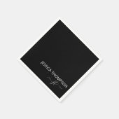 Modern Zwart Eenvoudig Script Monogram Naam Cockta Servet (Hoek)