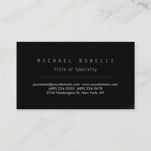 Modern zwart, eenvoudig stijlvol Visitekaartje (Voorkant)
