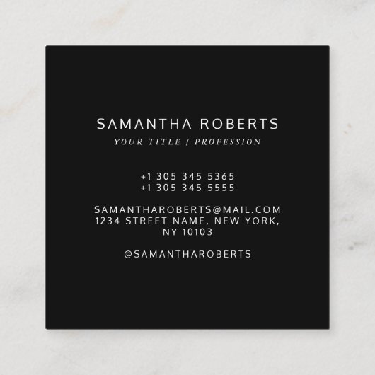 Modern zwart eenvoudig voeg uw logo toe vierkante visitekaartje (Achterkant)