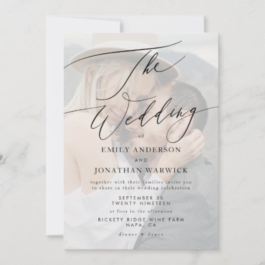 Modern Zwart Eenvoudige QR CODE Terug Foto Huwelij Kaart (Voorkant)