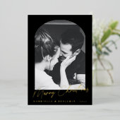 Modern Zwart Elegant Arch Photo Christmas Gold Folie Feestdagenkaart (Staand Voorkant)