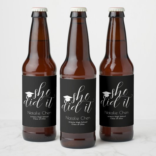 Modern zwart Elegant Fonts Afstuderen Bier Etiket (Flessen)