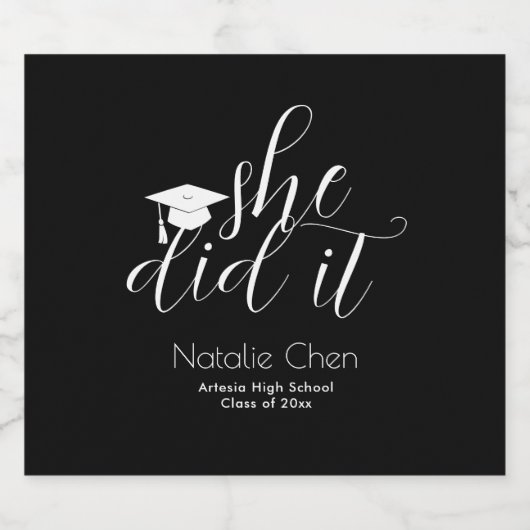 Modern zwart Elegant Fonts Afstuderen Bier Etiket (Enkel label)