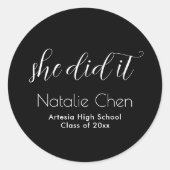 Modern zwart Elegant Fonts Afstuderen Ronde Sticker (Voorkant)