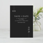 Modern zwart Elegant Monogram Bruiloft Save The Date (Staand voorkant)