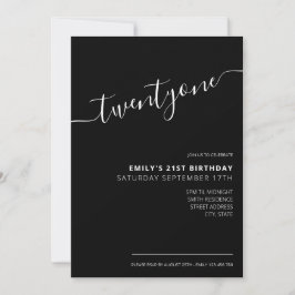 Modern zwart elegant script 21st verjaardag kaart