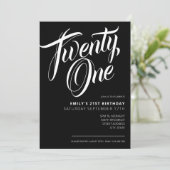 Modern zwart elegant script 21st verjaardag kaart (Staand voorkant)