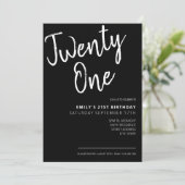 Modern zwart elegant script 21st verjaardag kaart (Staand voorkant)