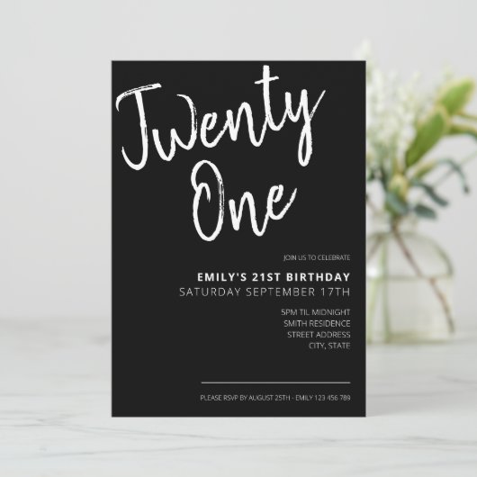 Modern zwart elegant script 21st verjaardag kaart (Staand voorkant)