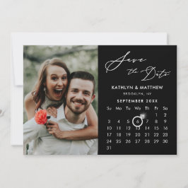 Modern Zwart Elegant Script Aangepaste Kalender Fo Save The Date