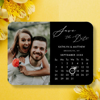 Modern Zwart Elegant Script Photo Save the Date Magneet