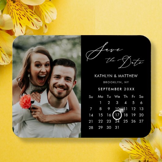 Modern Zwart Elegant Script Photo Save the Date Magneet