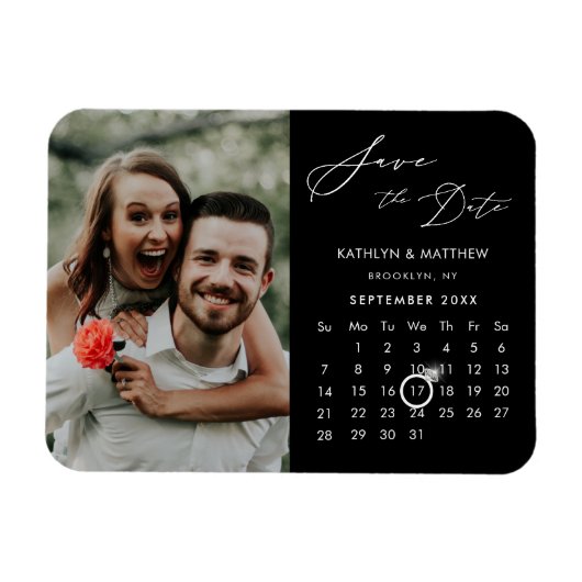 Modern Zwart Elegant Script Photo Save the Date Magneet (Horizontaal)