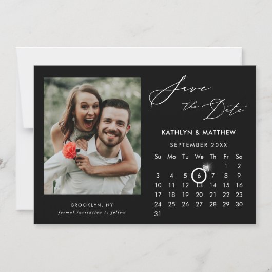 Modern Zwart Elegant Script Photo Save The Date Magnetische Uitnodiging (Voorkant)