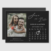 Modern Zwart Elegant Script Photo Save The Date Magnetische Uitnodiging