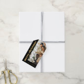 Modern zwart Elegant Vrolijk Kerstfeest Familiefot Cadeaulabel (Met Touw)