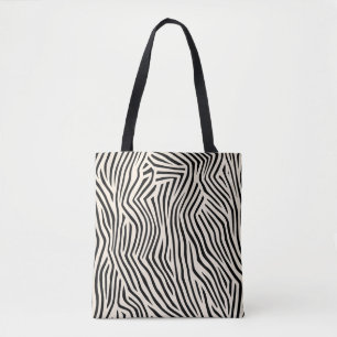 Modern zwart en beige natuur gestreept tote bag