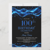 Modern zwart en blauw 100e verjaardagsfeest kaart (Voorkant)