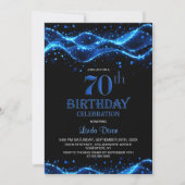 Modern zwart en blauw 70e verjaardagsfeest kaart (Voorkant)