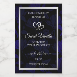 Modern Zwart en Blauw Bloemen Product Etiketten Zi