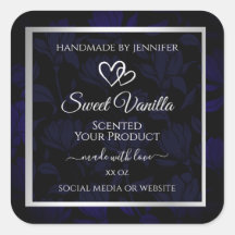 Modern Zwart en Blauw Bloemen Product Etiketten Zi