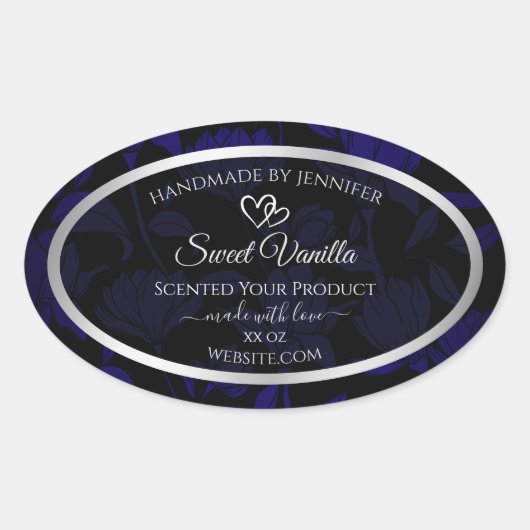 Modern Zwart en Blauw Bloemen Product Etiketten Zi (Voorkant)