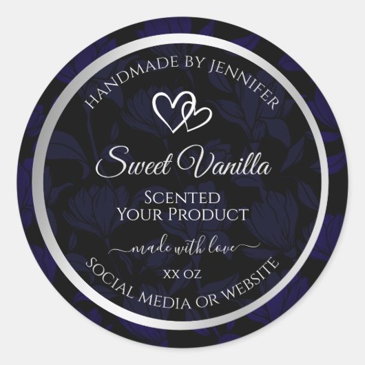 Modern Zwart en Blauw Bloemen Product Etiketten Zi (Voorkant)