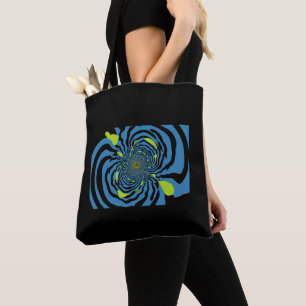 Modern zwart en blauw fractal patroon tote bag