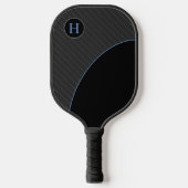Modern zwart en blauw met gestreept monogram pickleball paddle (Voorkant)