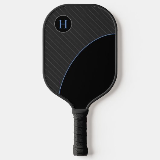 Modern zwart en blauw met gestreept monogram pickleball paddle (Voorkant)