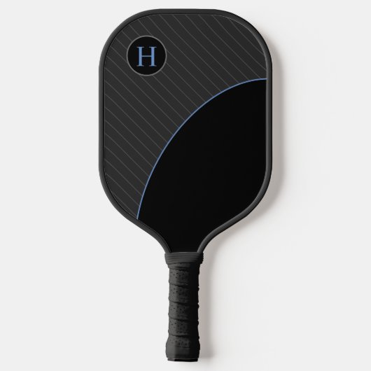 Modern zwart en blauw met gestreept monogram pickleball paddle (Achterkant)