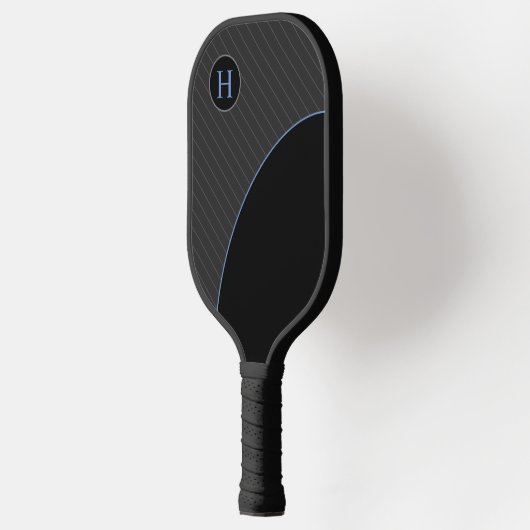 Modern zwart en blauw met gestreept monogram pickleball paddle (Links)