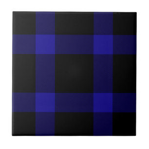 Modern zwart en blauw tartan ruitpatroon tegeltje