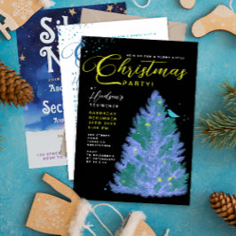 Modern zwart en blauw vrolijk kerstboomfeest kaart