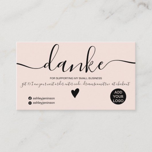 Modern zwart en blush orde Duits dank u Visitekaartje (Voorkant)