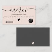 Modern zwart en blush orde Frans dank u Visitekaartje (Voorkant / Achterkant)