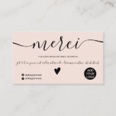 Modern zwart en blush orde Frans dank u Visitekaartje (Voorkant)