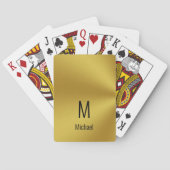 Modern zwart en geborsteld goud look naam & monogr pokerkaarten (Achterkant)