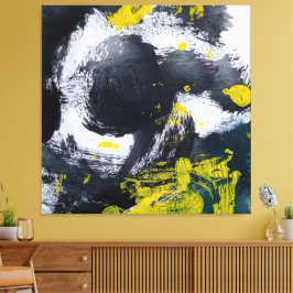 Modern zwart en geel Abstract Canvas Afdruk