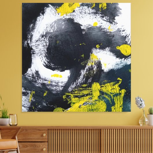 Modern zwart en geel Abstract Canvas Afdruk (Insitu (Woonkamer))