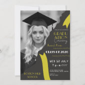 🎓 Modern zwart en geel eindexamen Kaart (Voorkant)