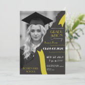 🎓 Modern zwart en geel eindexamen Kaart (Staand voorkant)