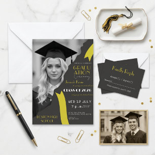 🎓 Modern zwart en geel eindexamen  Kaart